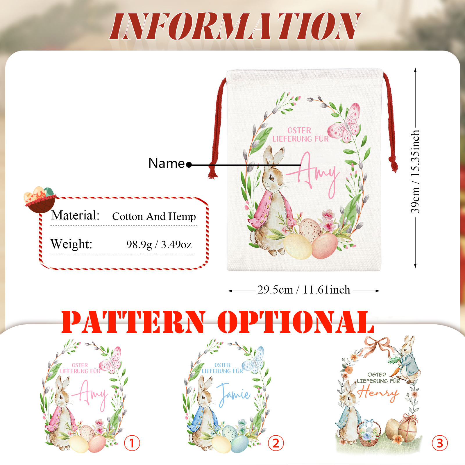 Personalisierbarer Name Ostern Leinen Hase Tasche-OSTERLIEFERUNG FÜR SIE