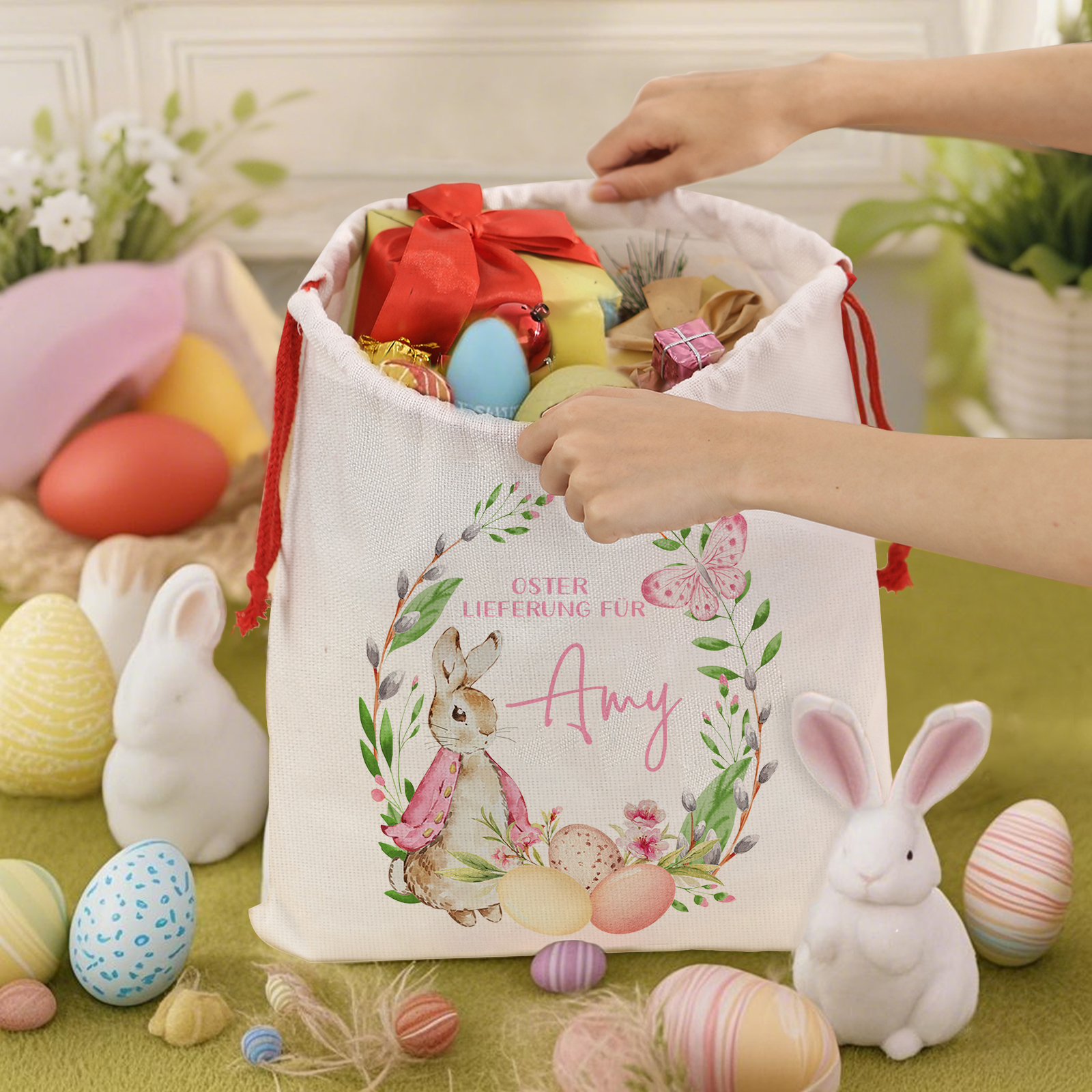 Personalisierbarer Name Ostern Leinen Hase Tasche-OSTERLIEFERUNG FÜR SIE