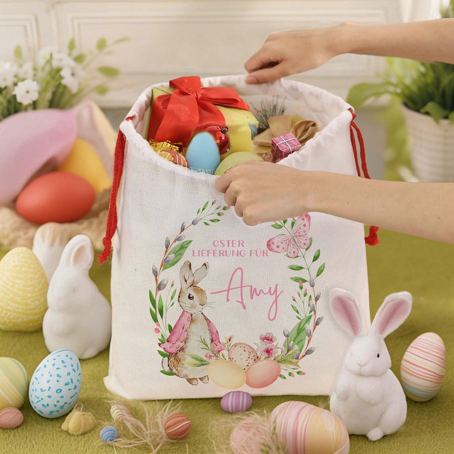 Personalisierbarer Name Ostern Leinen Hase Tasche-OSTERLIEFERUNG FÜR SIE