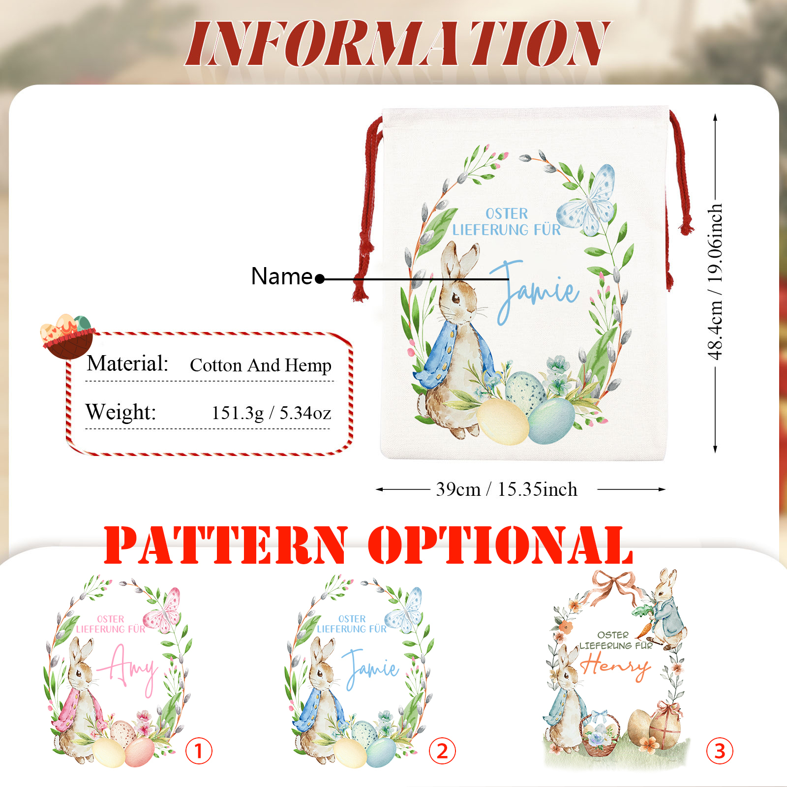 Personalisierbarer Name Ostern Leinen Hase Tasche-OSTERLIEFERUNG FÜR SIE