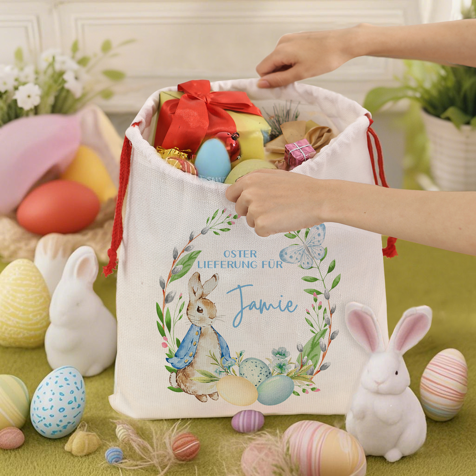 Personalisierbarer Name Ostern Leinen Hase Tasche-OSTERLIEFERUNG FÜR SIE