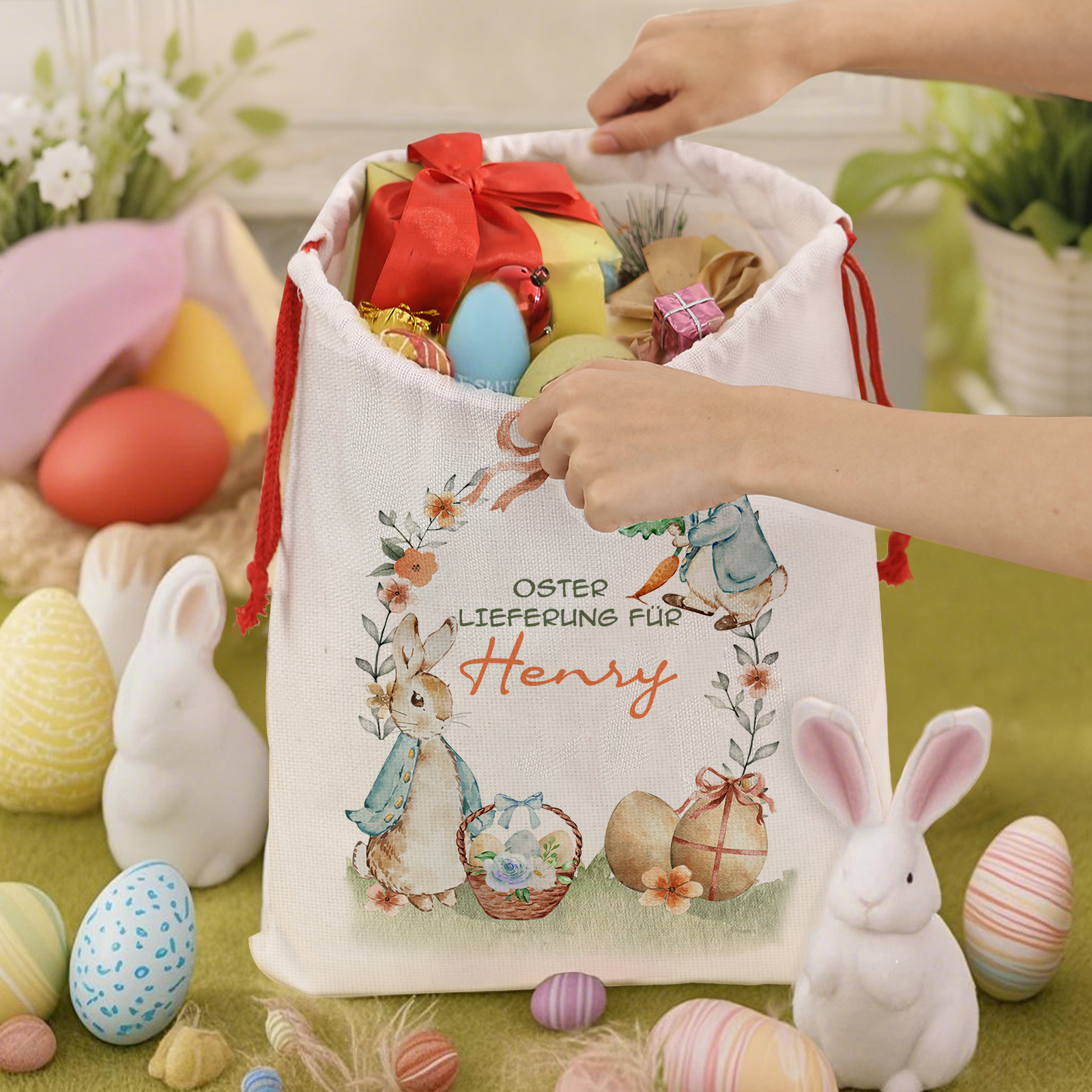 Personalisierbarer Name Ostern Leinen Hase Tasche-OSTERLIEFERUNG FÜR SIE