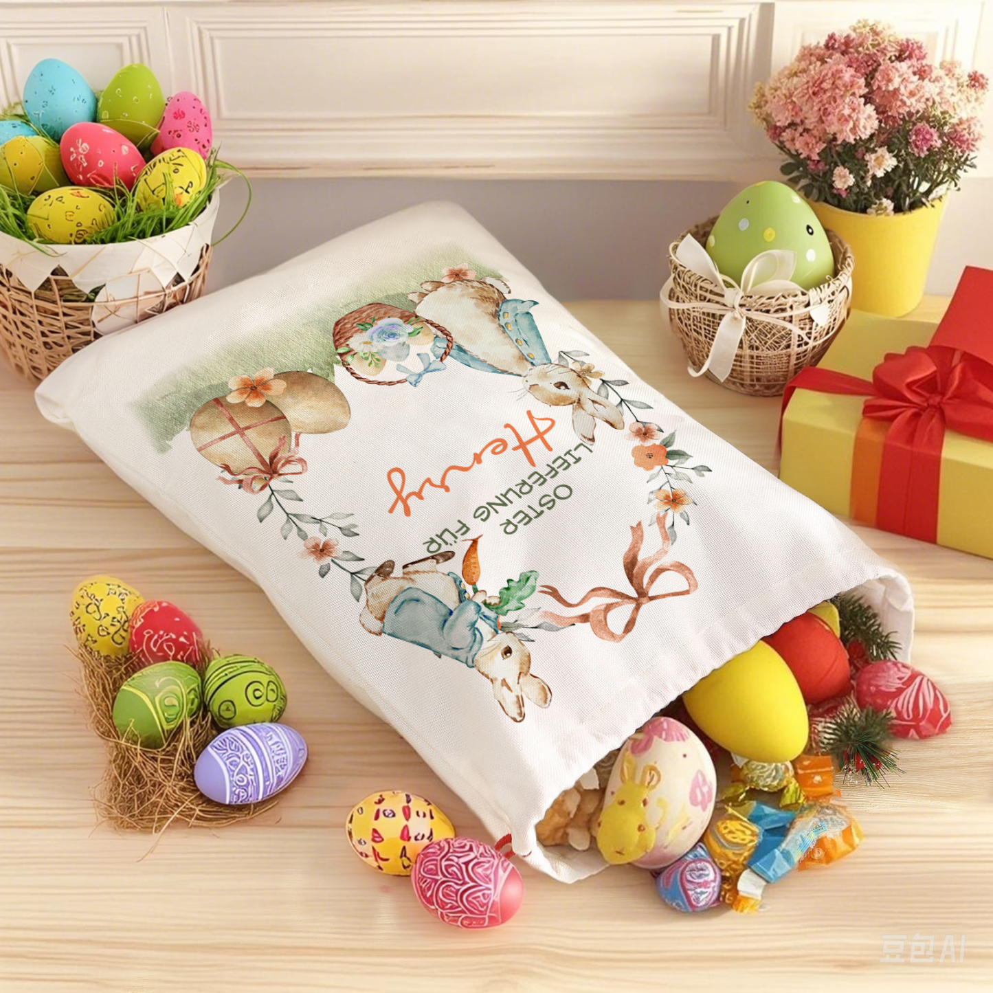Personalisierbarer Name Ostern Leinen Hase Tasche-OSTERLIEFERUNG FÜR SIE