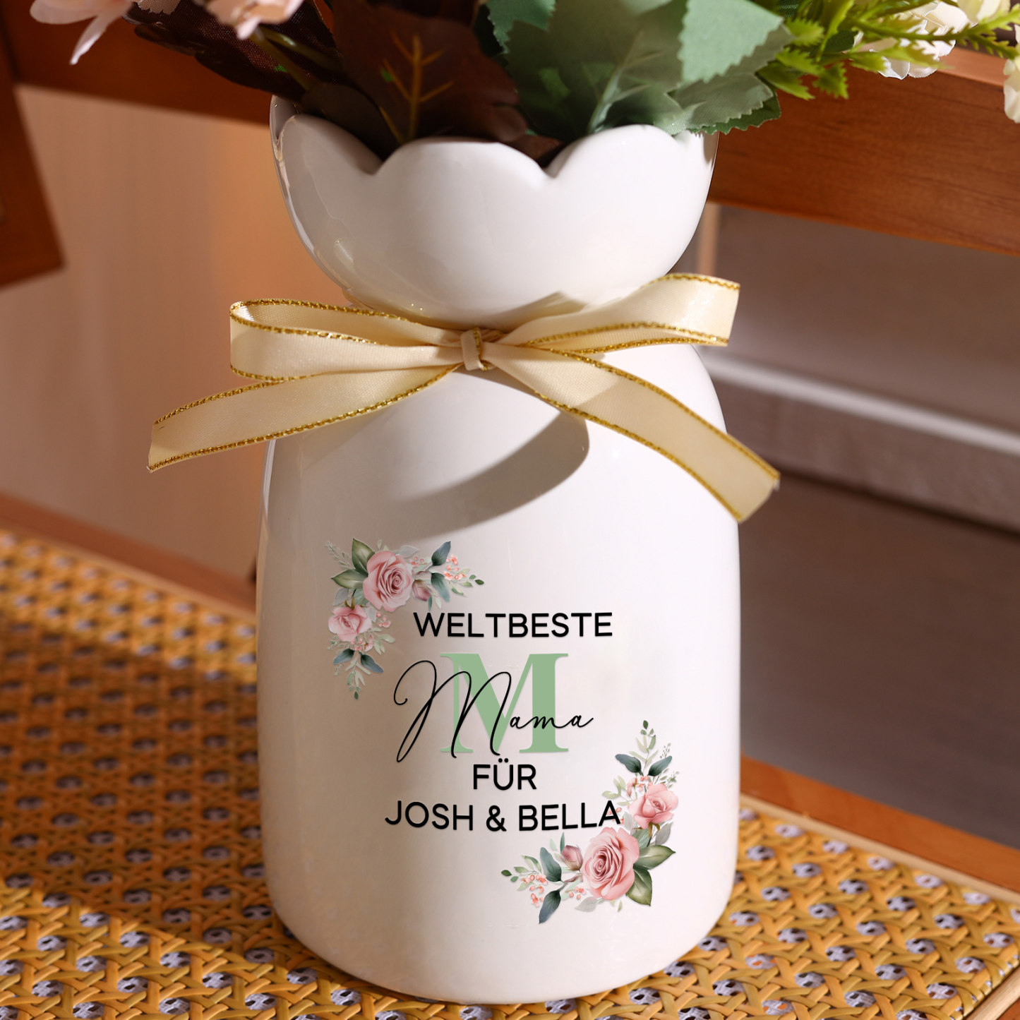 Personalisierte 1-6 Namen Blumen Gießvase mit Henkel Mama Vase-Weltbeste Mama für...-Pefektes Geschenk für MAMA