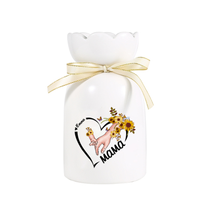 Personalisierte 1 Name-Hand in Hand-Blumen Gießvase mit Henkel Mama Vase