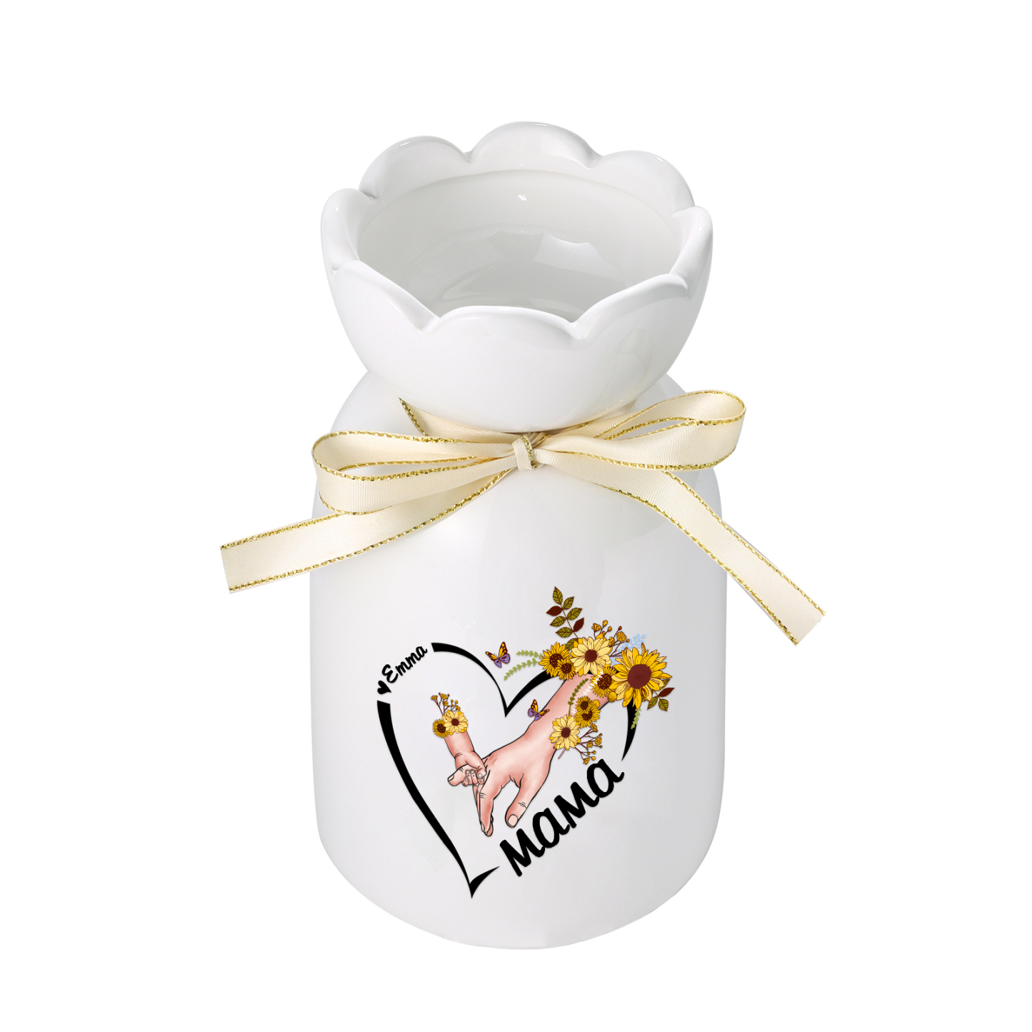 Personalisierte 1 Name-Hand in Hand-Blumen Gießvase mit Henkel Mama Vase