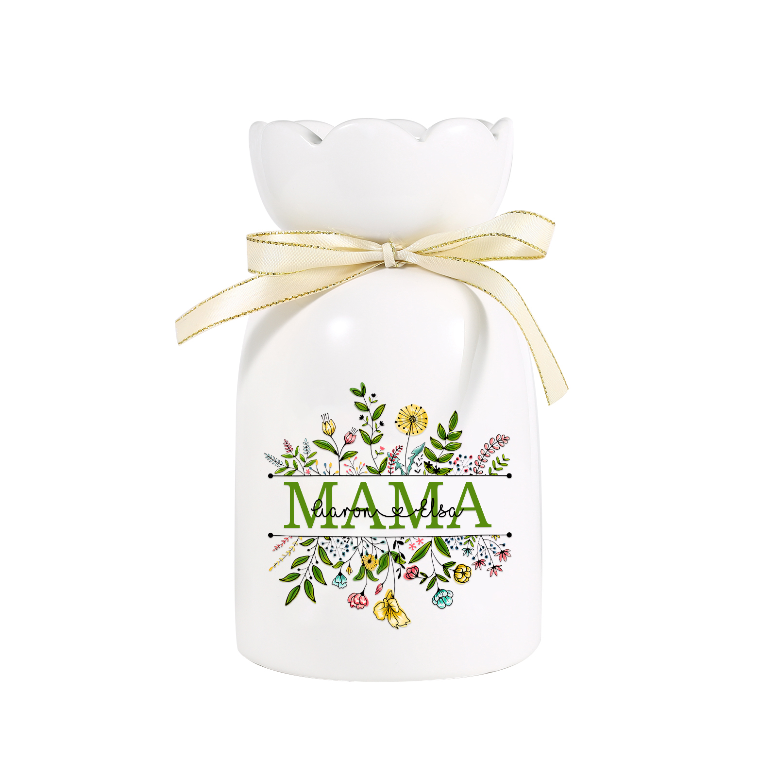 Personalisierte 2 Namen-Hand in Hand-Blumen Gießvase mit Henkel Mama Vase