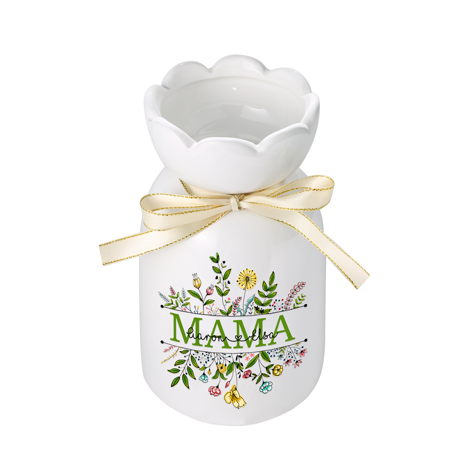 Personalisierte 2 Namen-Hand in Hand-Blumen Gießvase mit Henkel Mama Vase