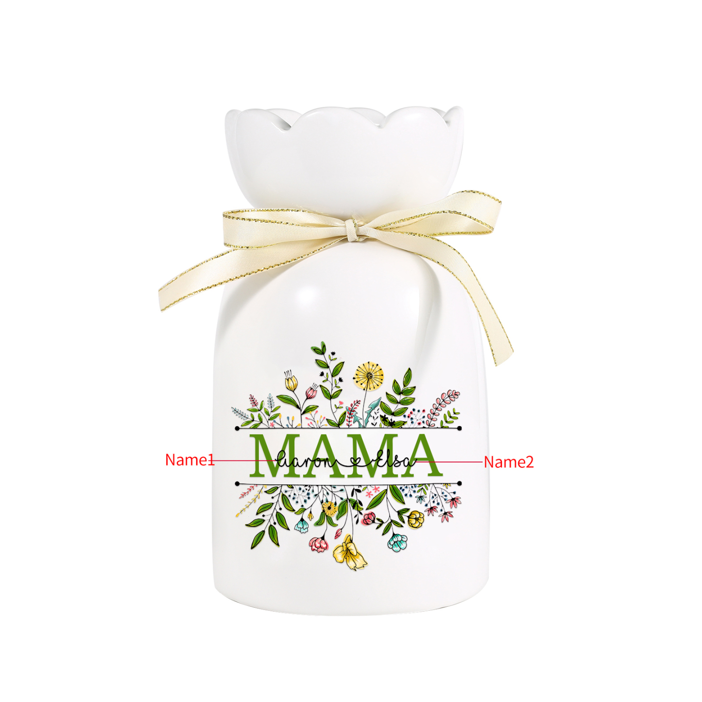 Personalisierte 2 Namen-Hand in Hand-Blumen Gießvase mit Henkel Mama Vase