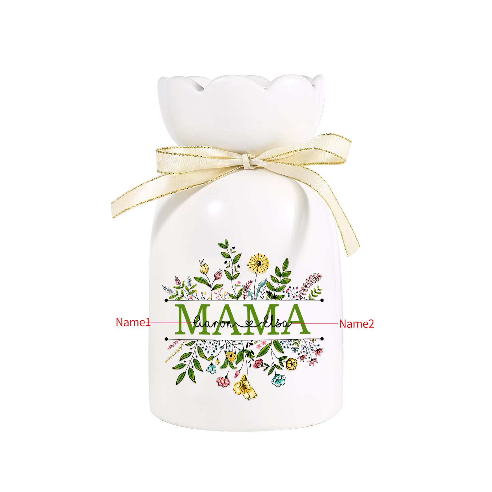 Personalisierte 2 Namen-Hand in Hand-Blumen Gießvase mit Henkel Mama Vase