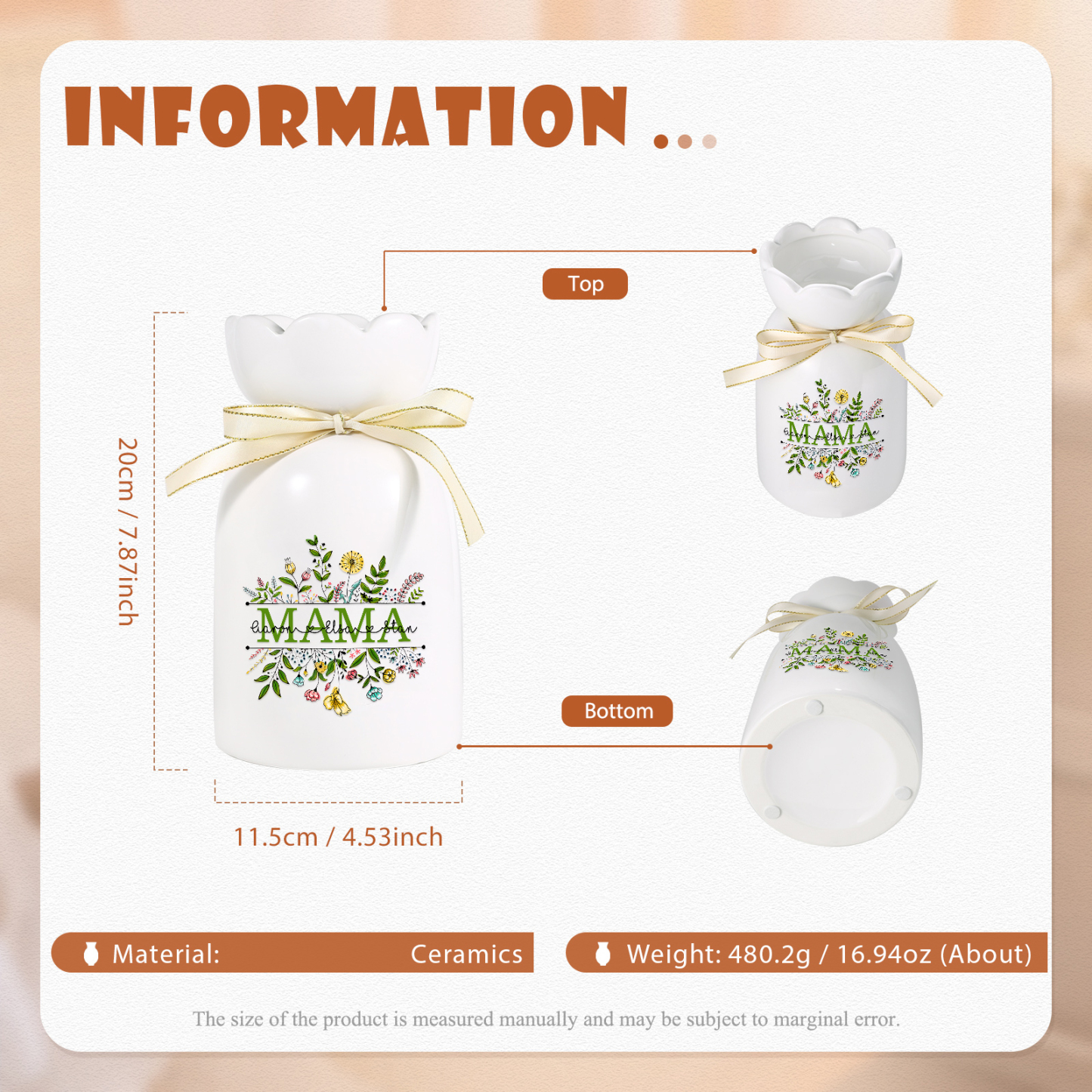 Personalisierte 3 Namen-MAMA Blumen Gießvase mit Henkel Mama Vase-Pefektes Geschenk für Mama 