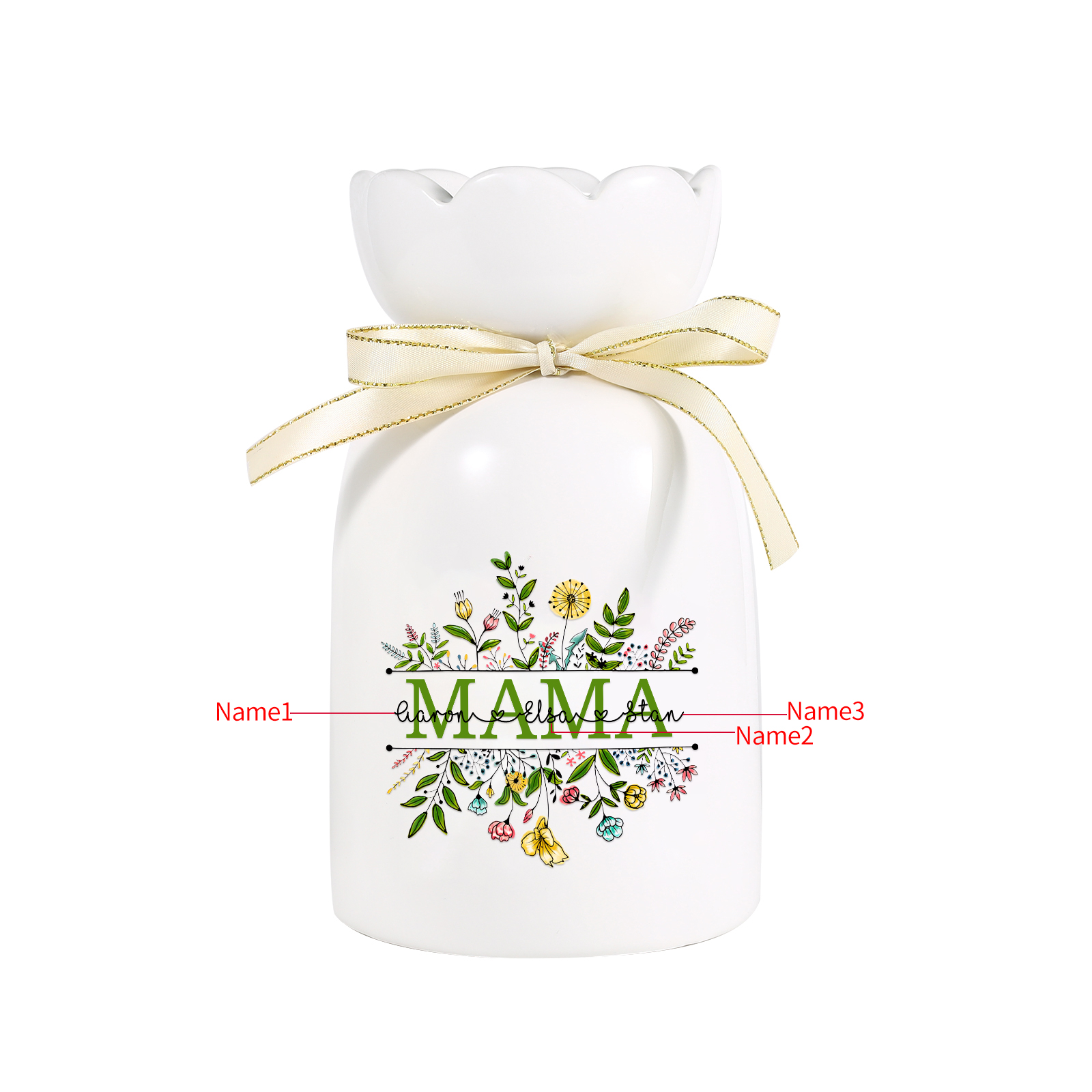 Personalisierte 3 Namen-MAMA Blumen Gießvase mit Henkel Mama Vase-Pefektes Geschenk für Mama 