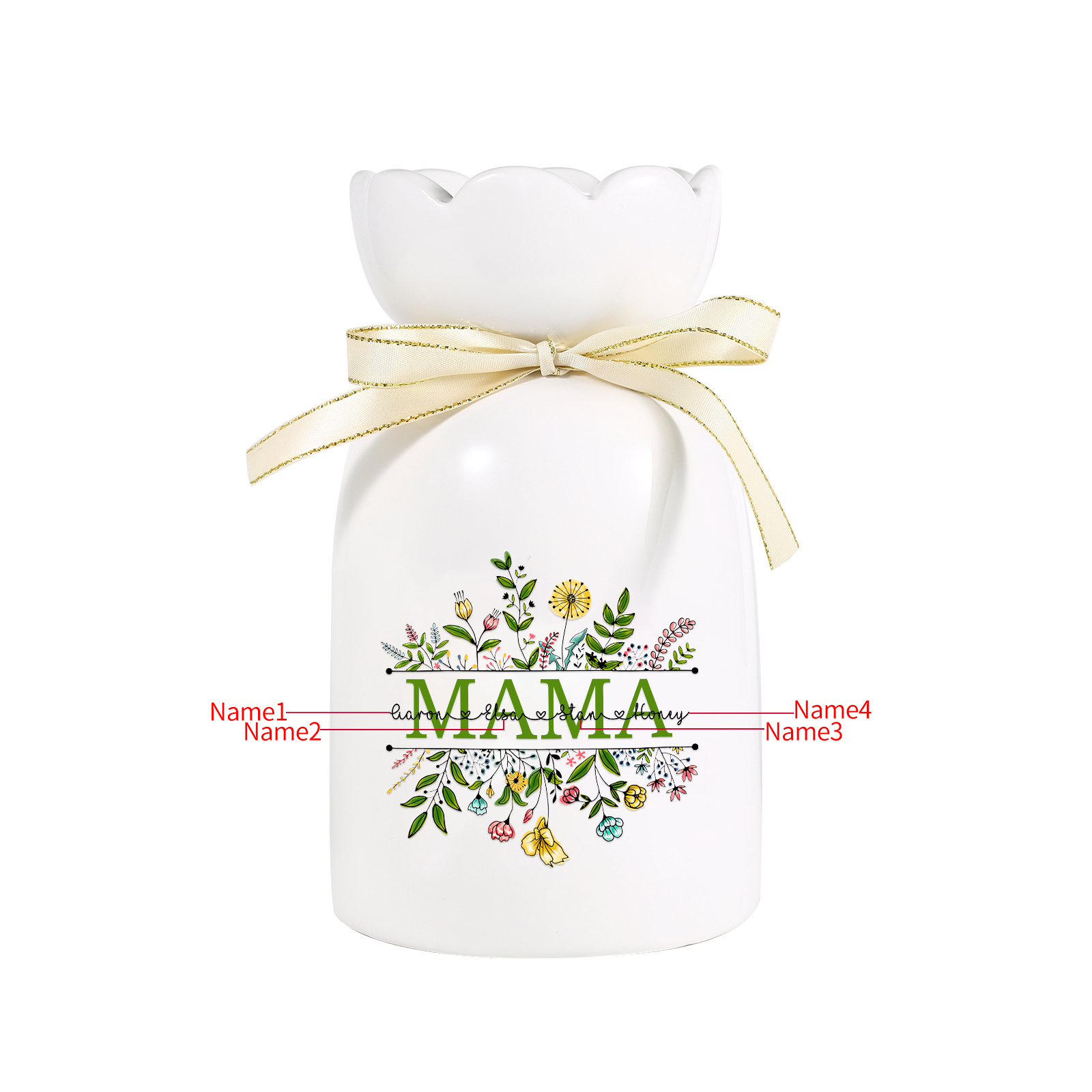 Personalisierte 4 Namen-MAMA Blumen Gießvase mit Henkel Mama Vase-Pefektes Geschenk für Mama 