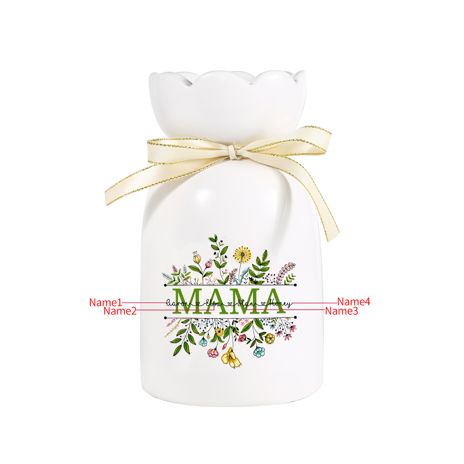 Personalisierte 4 Namen-MAMA Blumen Gießvase mit Henkel Mama Vase-Pefektes Geschenk für Mama 