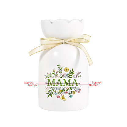 Personalisierte 4 Namen-MAMA Blumen Gießvase mit Henkel Mama Vase-Pefektes Geschenk für Mama 