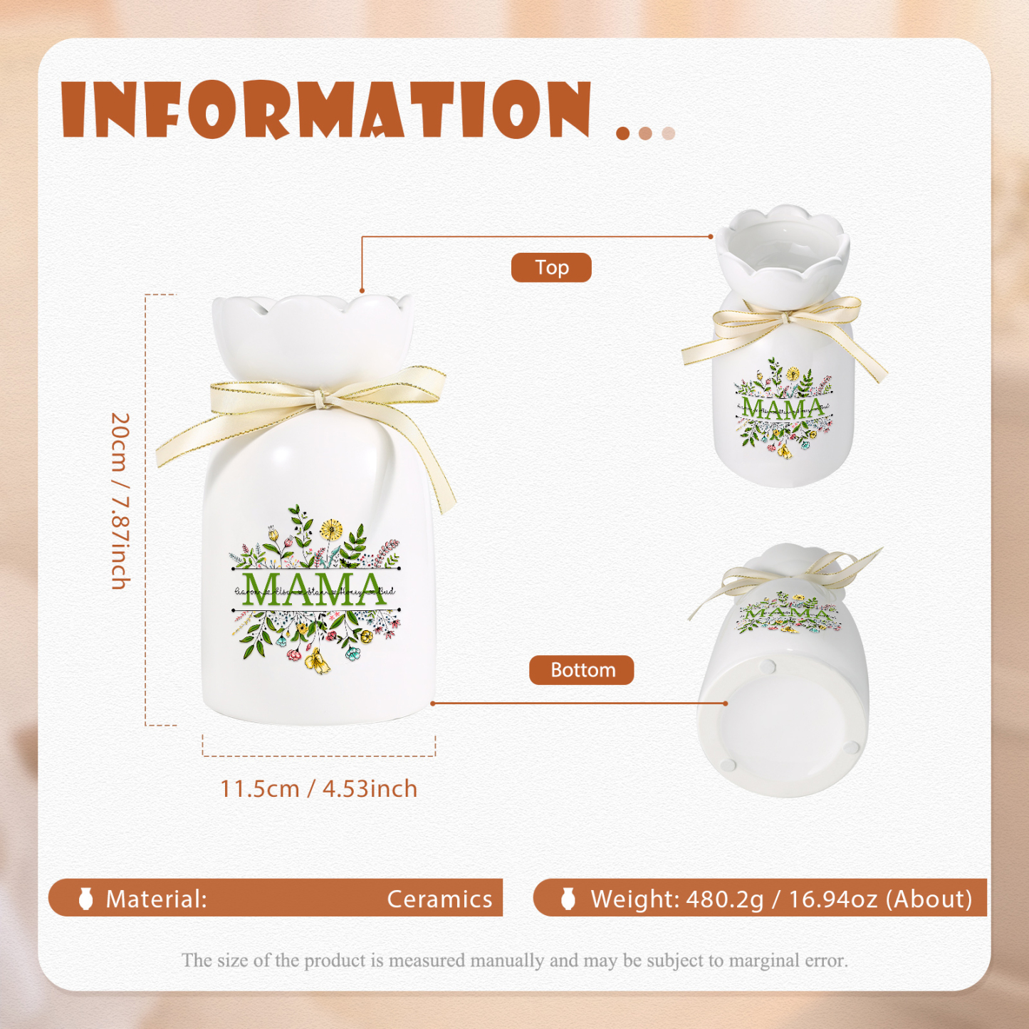 Personalisierte 5 Namen-MAMA Blumen Gießvase mit Henkel Mama Vase-Pefektes Geschenk für Mama