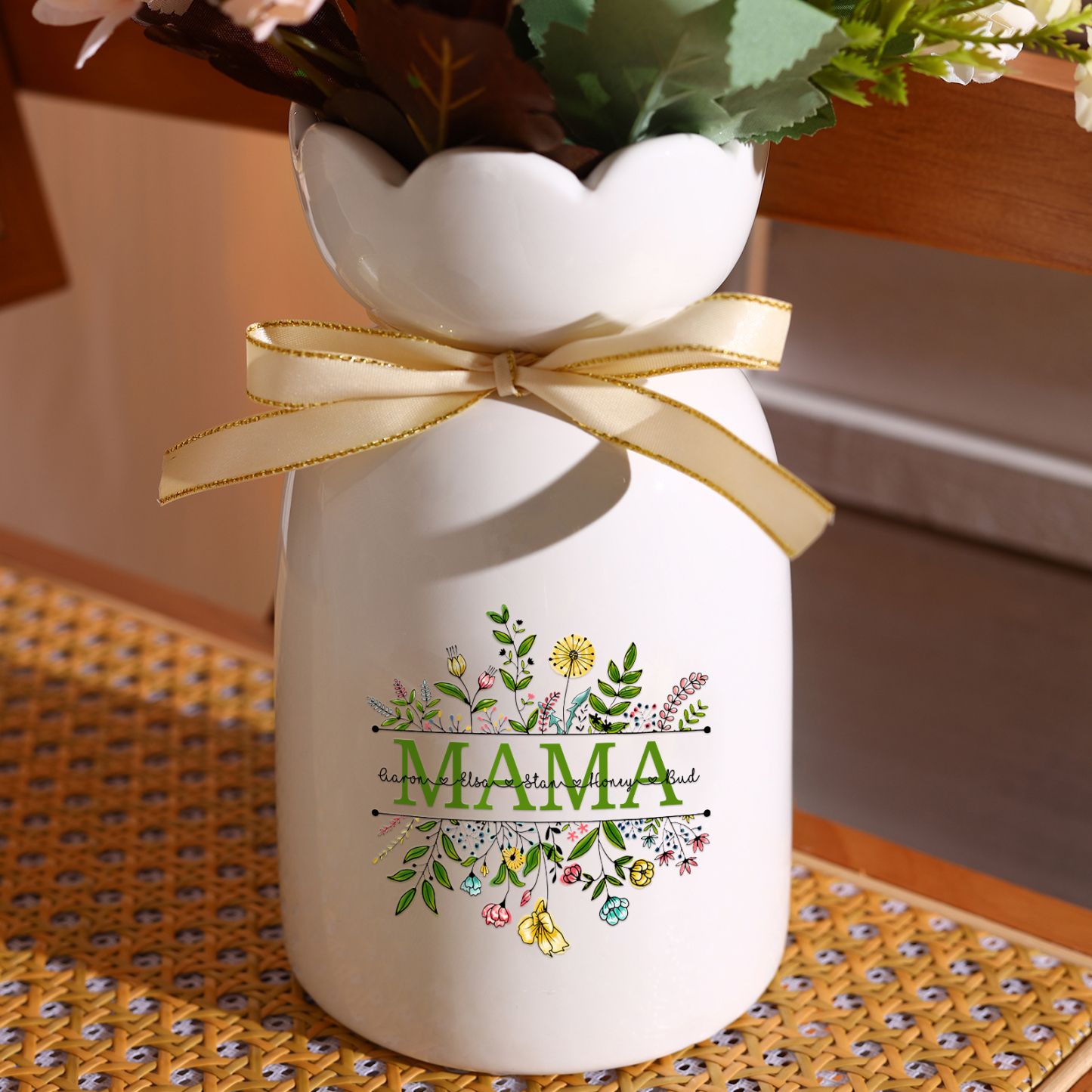 Personalisierte 5 Namen-MAMA Blumen Gießvase mit Henkel Mama Vase-Pefektes Geschenk für Mama