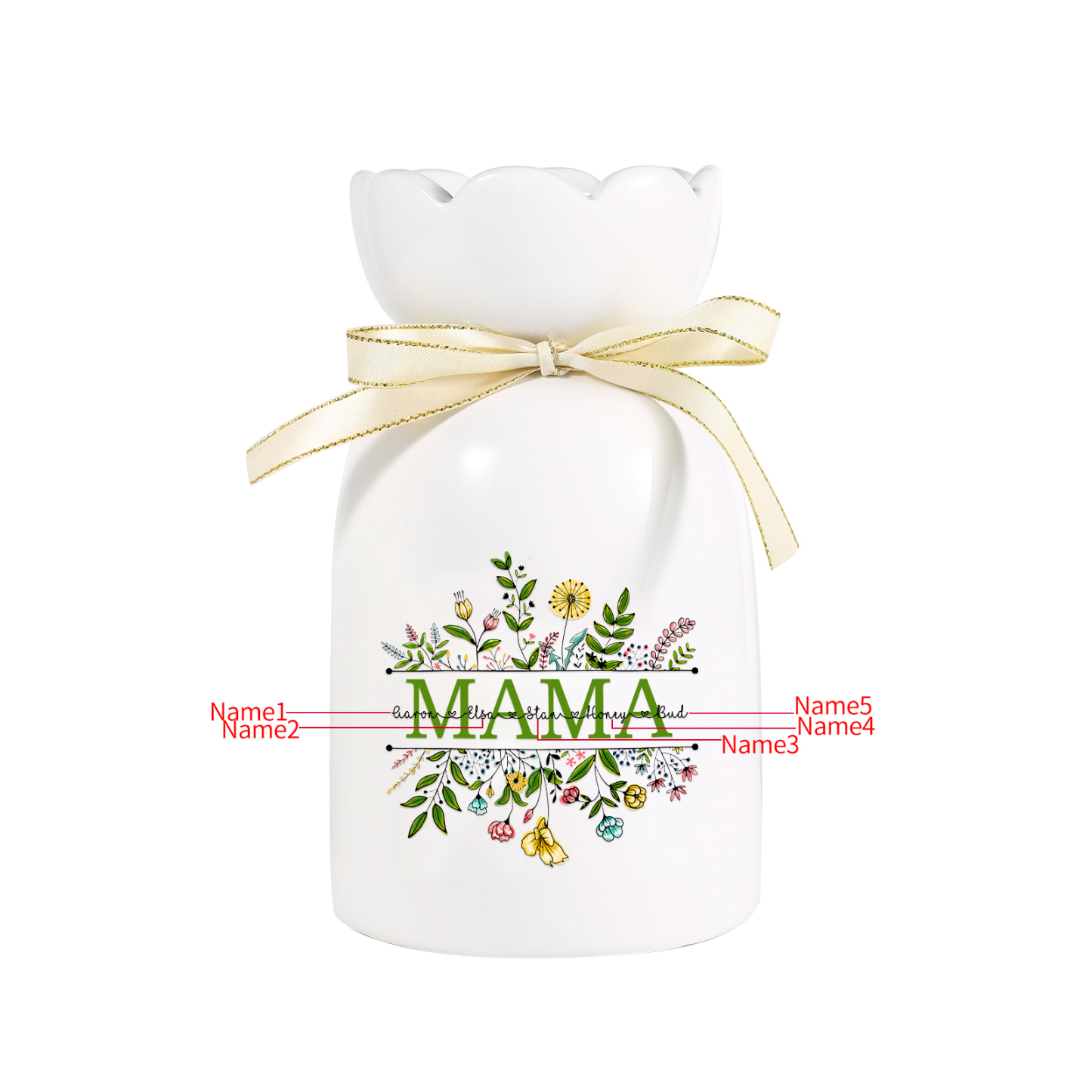 Personalisierte 5 Namen-MAMA Blumen Gießvase mit Henkel Mama Vase-Pefektes Geschenk für Mama