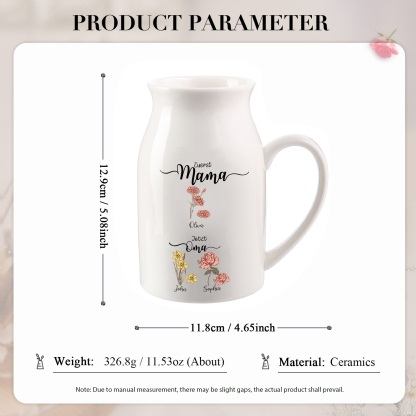 Personalisierte 3 Namen-Zuerst MAMA, Jetzt Oma Geburtsblumen Gießvase mit Henkel Mama Vase-Pefektes Geschenk für Mama /Oma