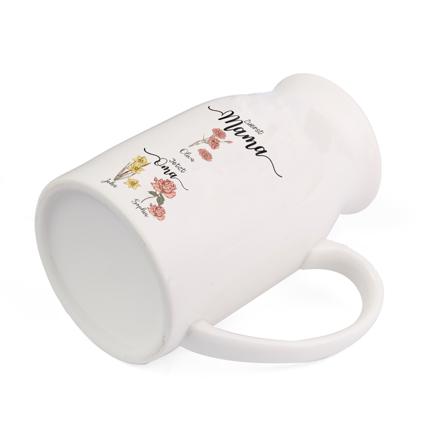 Personalisierte 3 Namen-Zuerst MAMA, Jetzt Oma Geburtsblumen Gießvase mit Henkel Mama Vase-Pefektes Geschenk für Mama /Oma