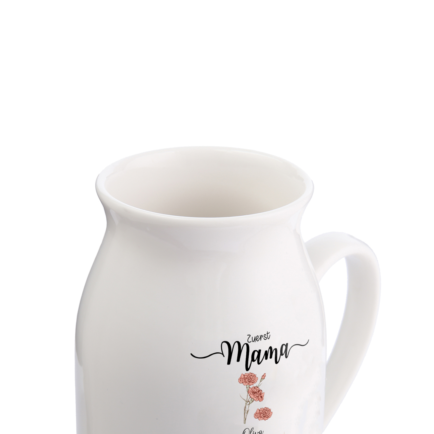 Personalisierte 3 Namen-Zuerst MAMA, Jetzt Oma Geburtsblumen Gießvase mit Henkel Mama Vase-Pefektes Geschenk für Mama /Oma