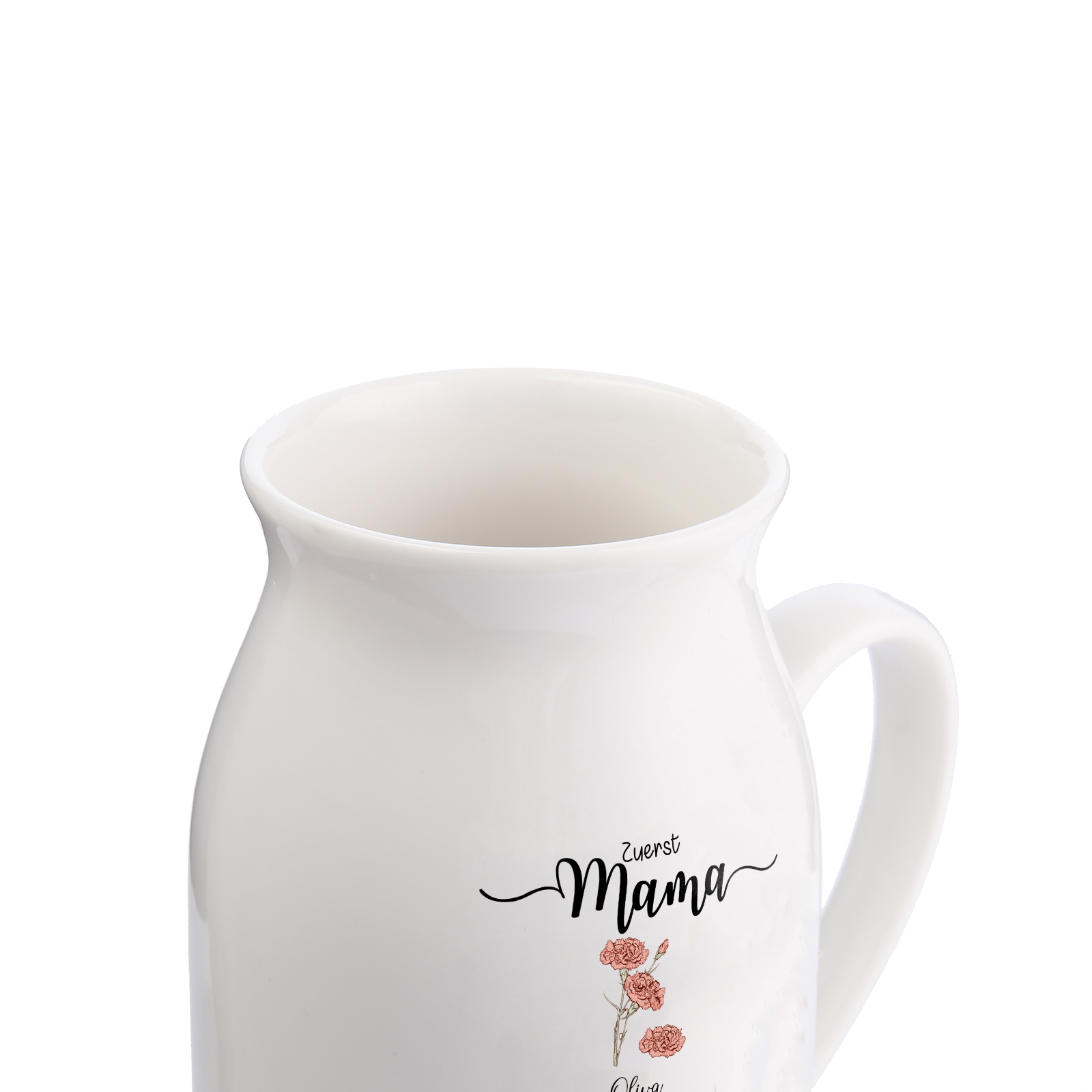 Personalisierte 3 Namen-Zuerst MAMA, Jetzt Oma Geburtsblumen Gießvase mit Henkel Mama Vase-Pefektes Geschenk für Mama /Oma