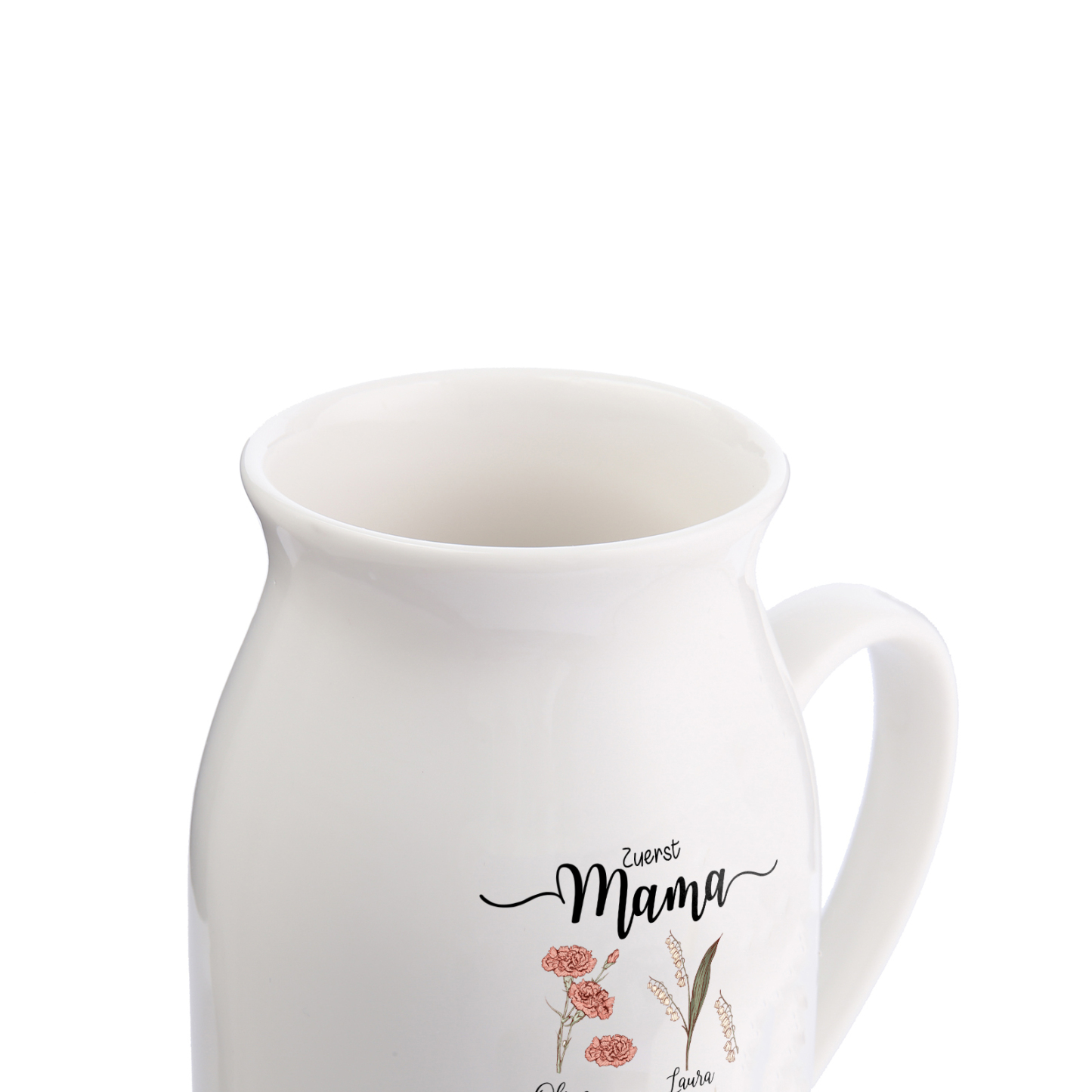 Personalisierte 4 Namen-Zuerst MAMA, Jetzt Oma Geburtsblumen Gießvase mit Henkel Mama Vase-Pefektes Geschenk für Mama /Oma
