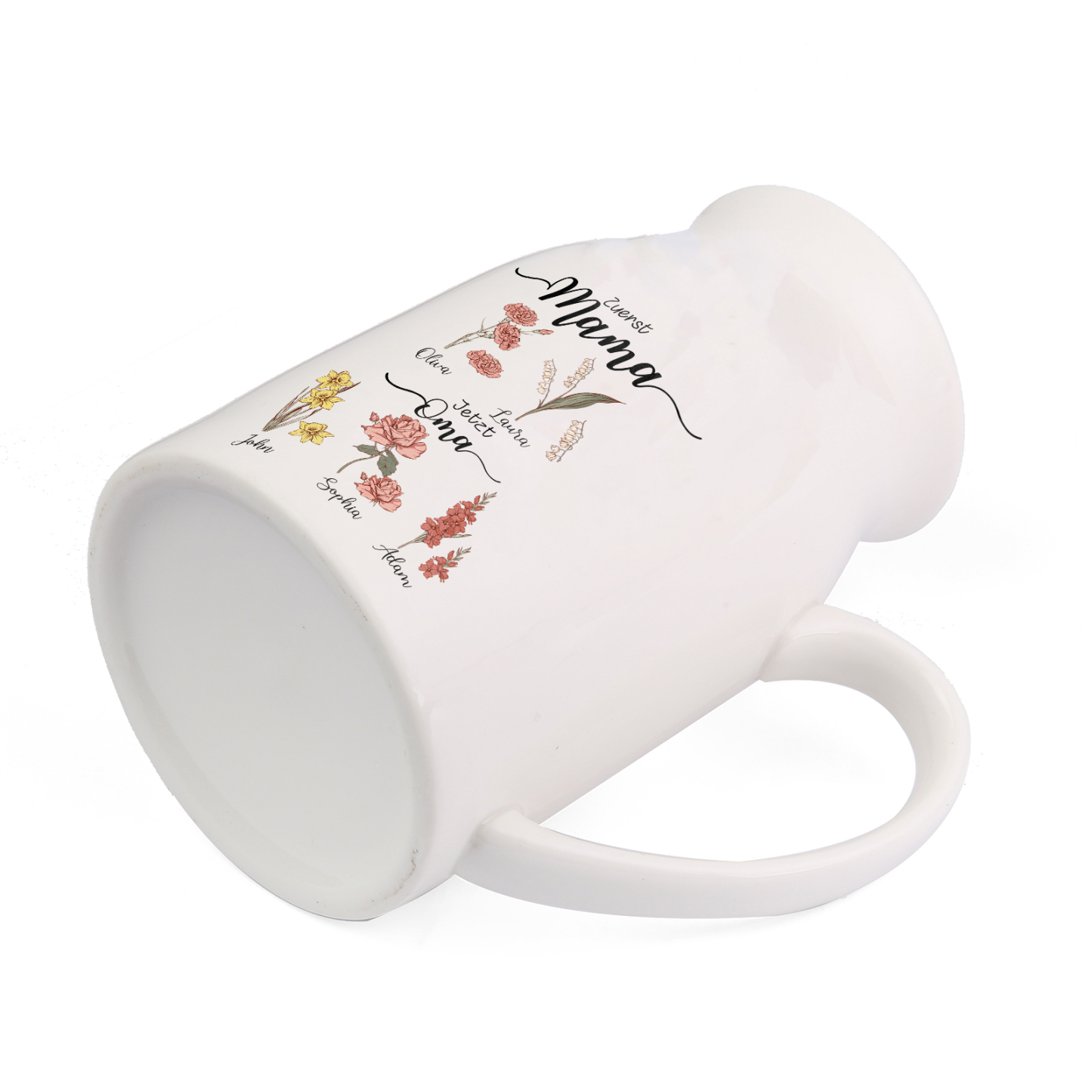 Personalisierte 5 Namen-Zuerst MAMA, Jetzt Oma Geburtsblumen Gießvase mit Henkel Mama Vase-Pefektes Geschenk für Mama /Oma