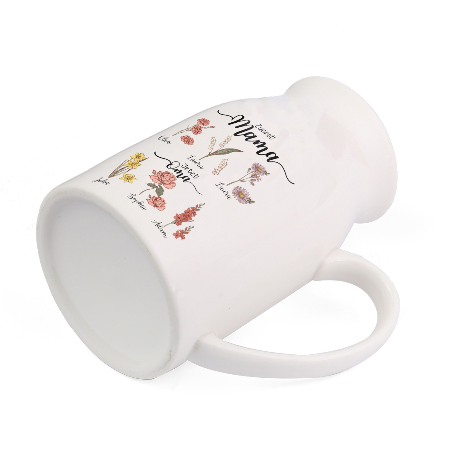Personalisierte 6 Namen-Zuerst MAMA, Jetzt Oma Geburtsblumen Gießvase mit Henkel Mama Vase-Pefektes Geschenk für Mama /Oma