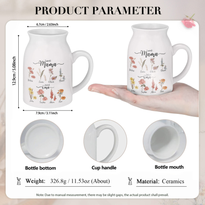Personalisierte 8 Namen-Zuerst MAMA, Jetzt Oma Geburtsblumen Gießvase mit Henkel Mama Vase-Pefektes Geschenk für Mama /Oma