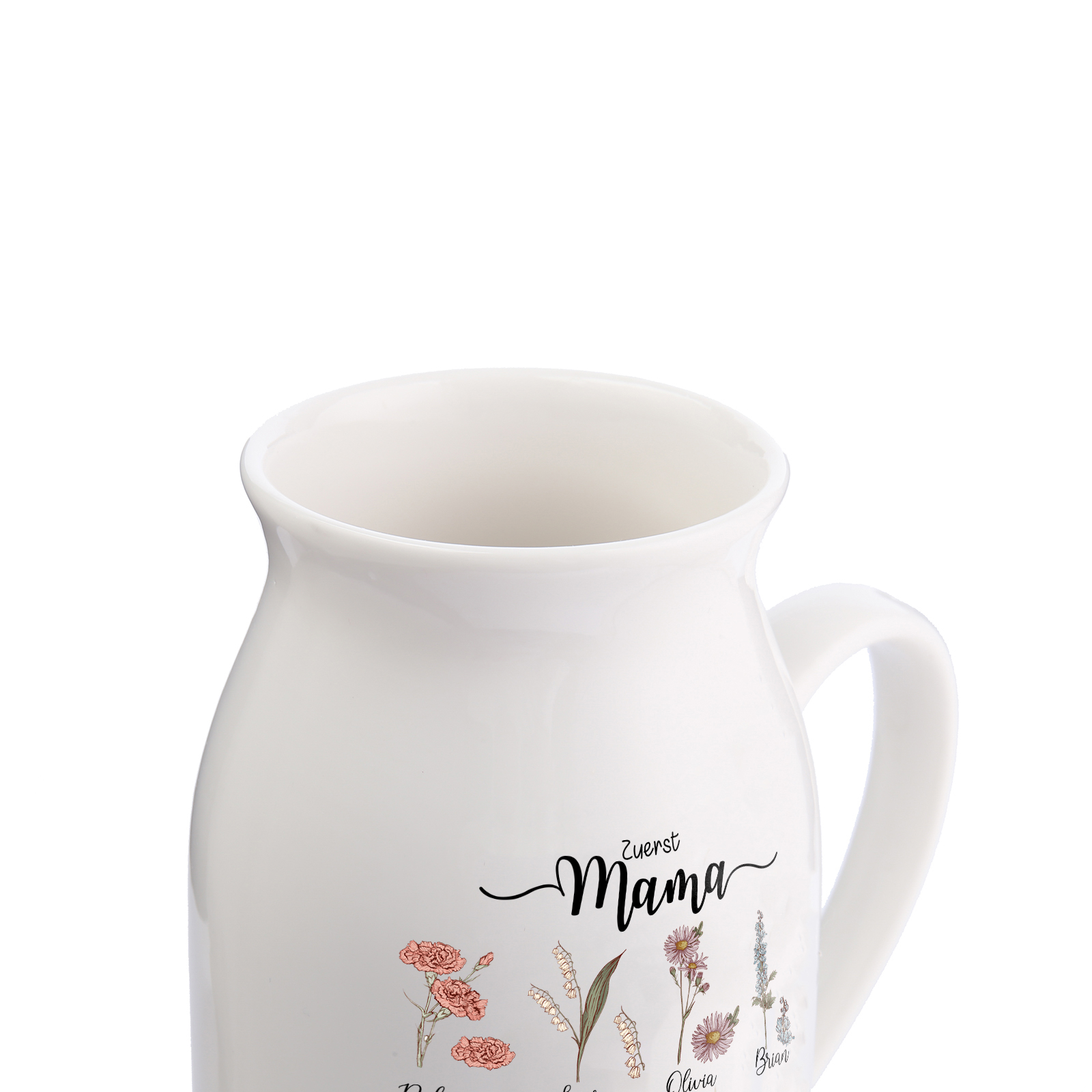 Personalisierte 8 Namen-Zuerst MAMA, Jetzt Oma Geburtsblumen Gießvase mit Henkel Mama Vase-Pefektes Geschenk für Mama /Oma
