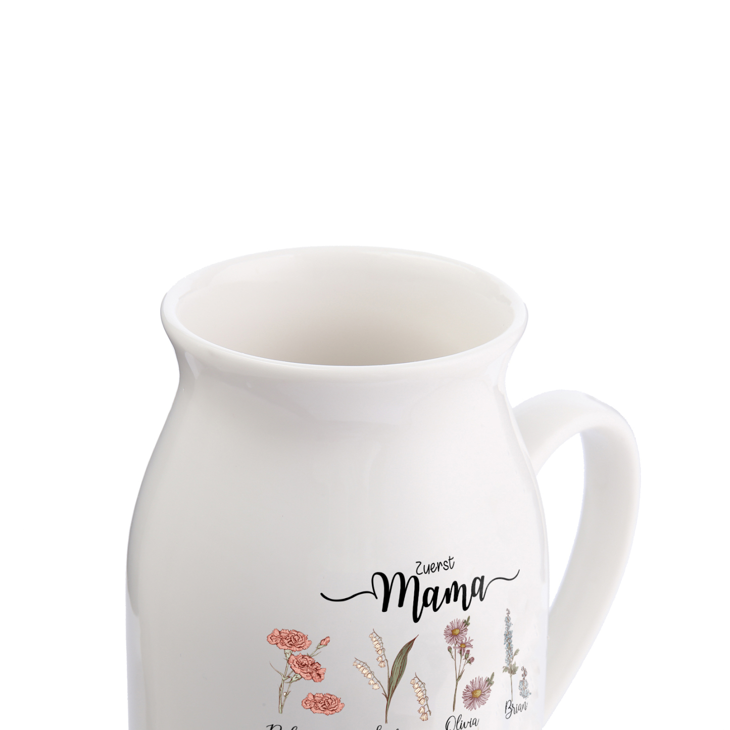 Personalisierte 8 Namen-Zuerst MAMA, Jetzt Oma Geburtsblumen Gießvase mit Henkel Mama Vase-Pefektes Geschenk für Mama /Oma