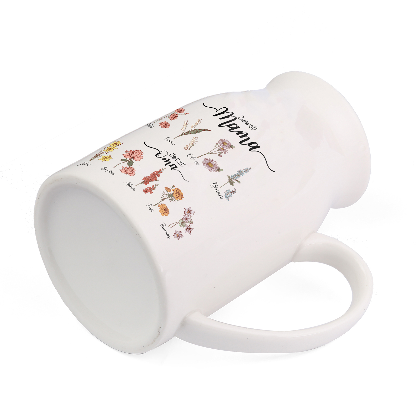 Personalisierte 9 Namen-Zuerst MAMA, Jetzt Oma Geburtsblumen Gießvase mit Henkel Mama Vase-Pefektes Geschenk für Mama /Oma