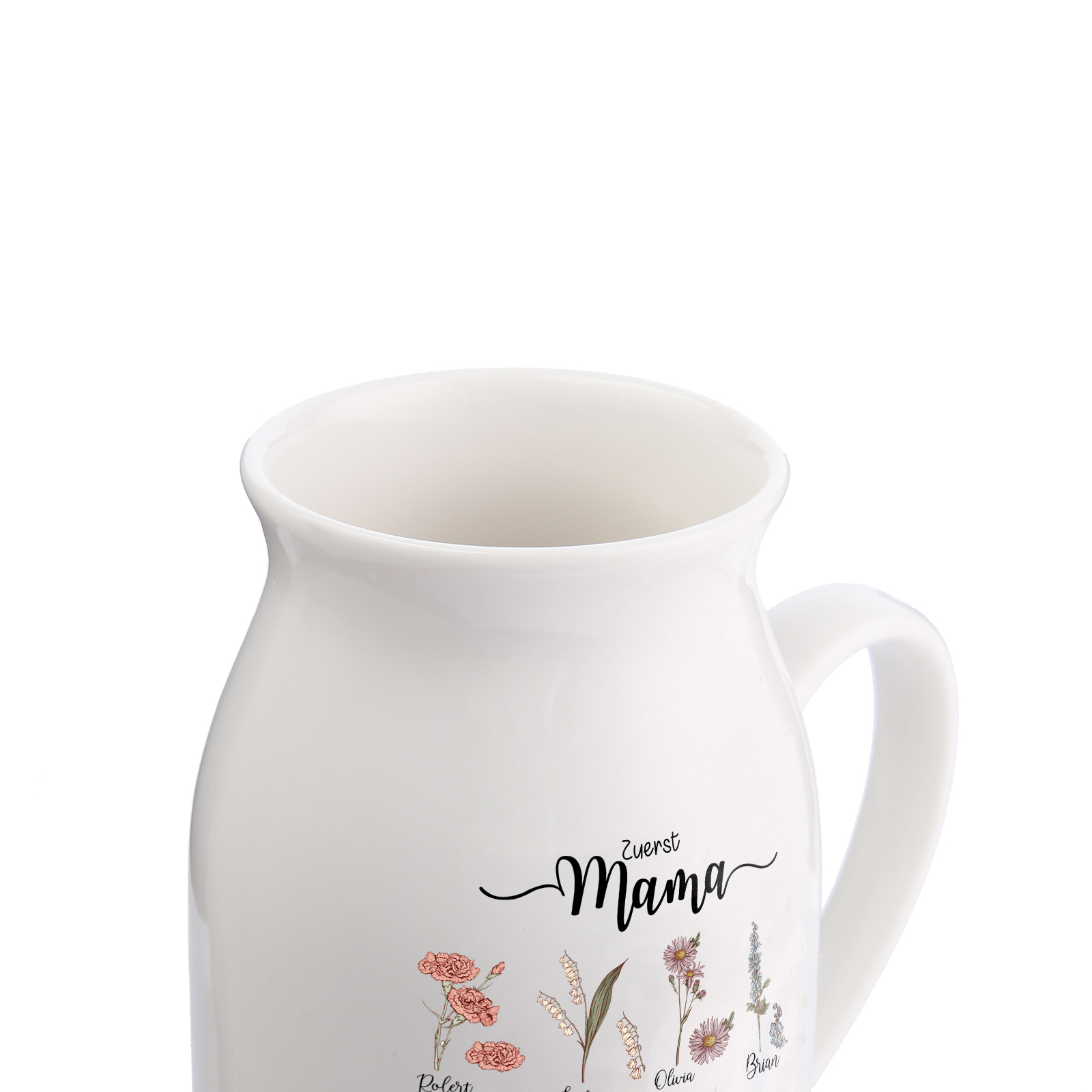 Personalisierte 9 Namen-Zuerst MAMA, Jetzt Oma Geburtsblumen Gießvase mit Henkel Mama Vase-Pefektes Geschenk für Mama /Oma
