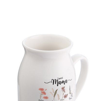 Personalisierte 9 Namen-Zuerst MAMA, Jetzt Oma Geburtsblumen Gießvase mit Henkel Mama Vase-Pefektes Geschenk für Mama /Oma