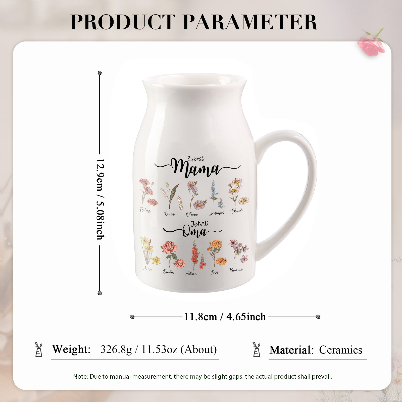 Personalisierte 10 Namen-Zuerst MAMA, Jetzt Oma Geburtsblumen Gießvase mit Henkel Mama Vase-Pefektes Geschenk für Mama /Oma