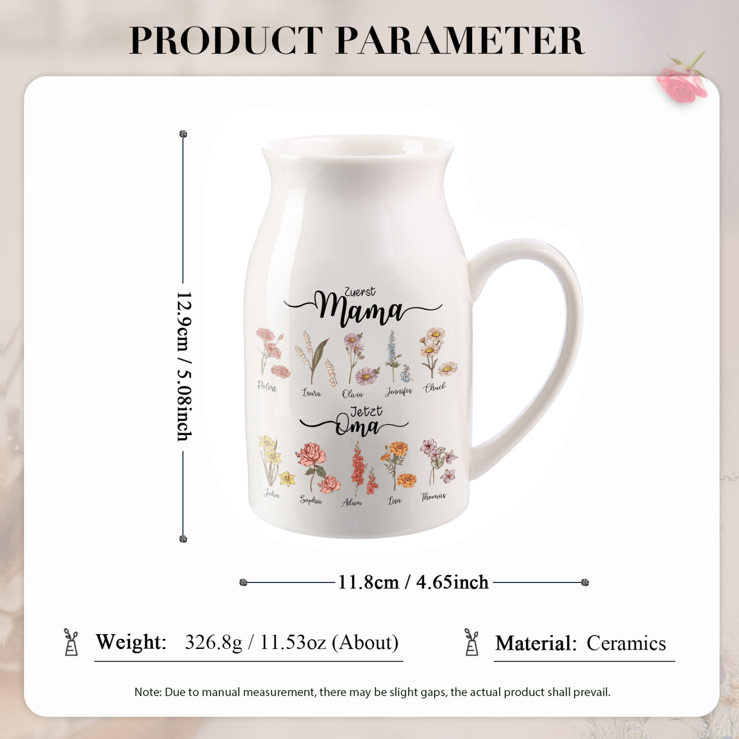 Personalisierte 10 Namen-Zuerst MAMA, Jetzt Oma Geburtsblumen Gießvase mit Henkel Mama Vase-Pefektes Geschenk für Mama /Oma