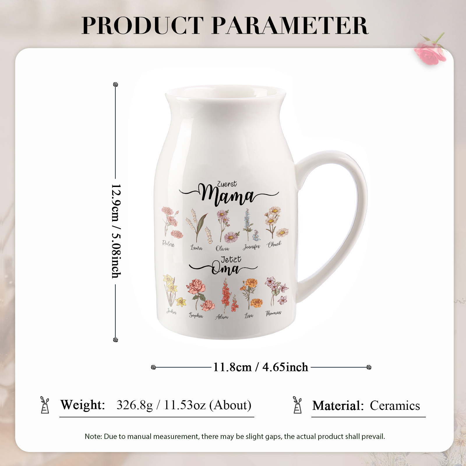 Personalisierte 10 Namen-Zuerst MAMA, Jetzt Oma Geburtsblumen Gießvase mit Henkel Mama Vase-Pefektes Geschenk für Mama /Oma