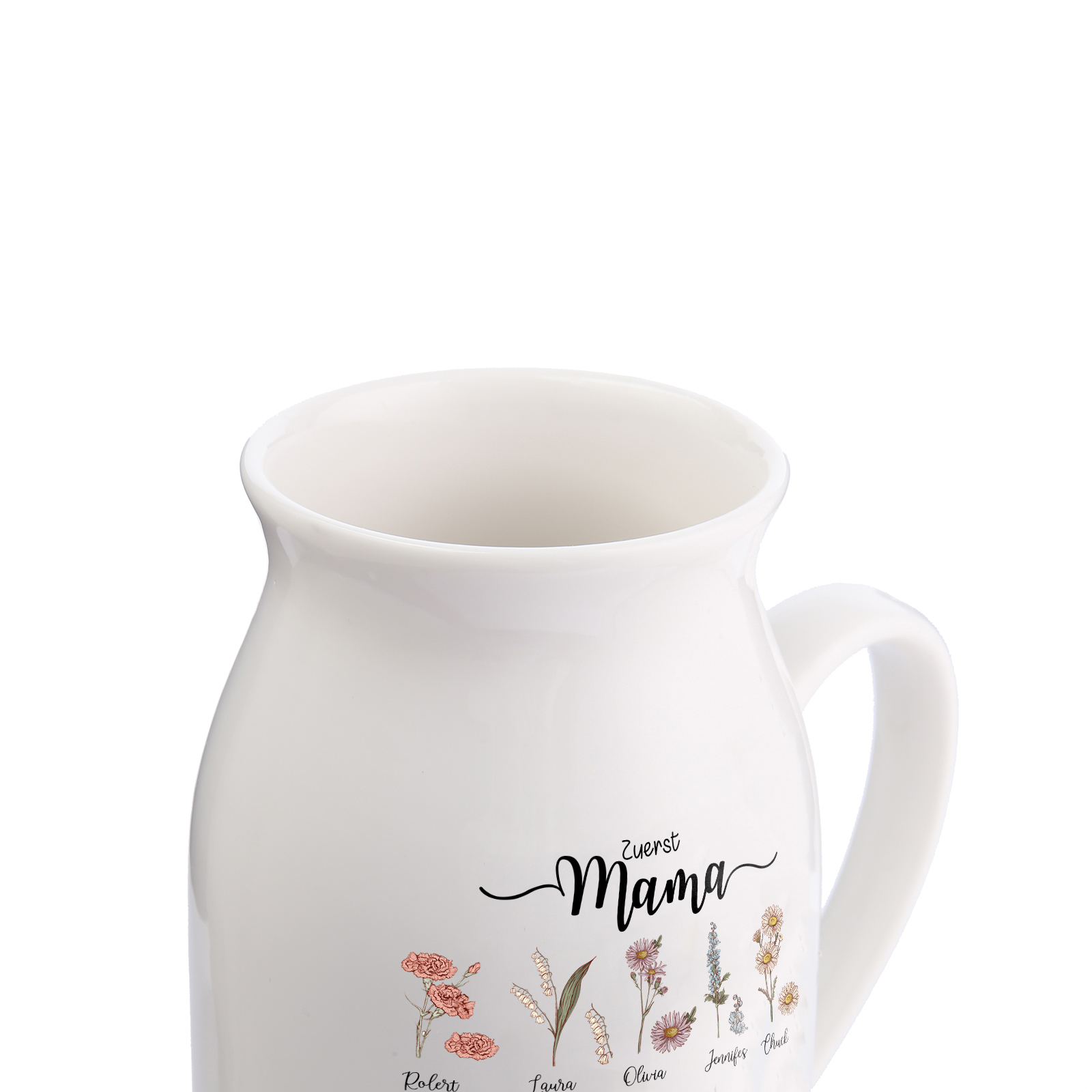 Personalisierte 10 Namen-Zuerst MAMA, Jetzt Oma Geburtsblumen Gießvase mit Henkel Mama Vase-Pefektes Geschenk für Mama /Oma