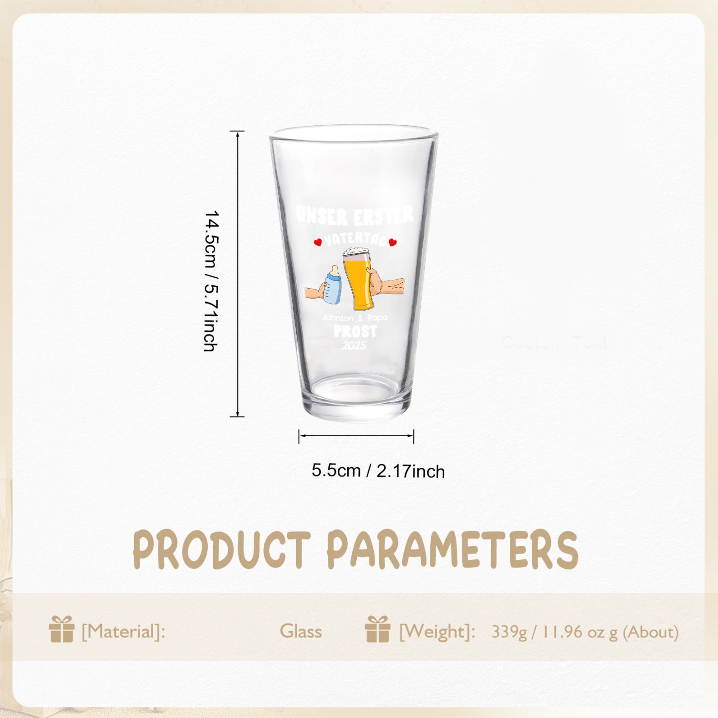 Personalisierter Text Bierglas-Tasse – Unser erster  Vatertag, Prost – Bier-Glastasse für Papa/Sohn