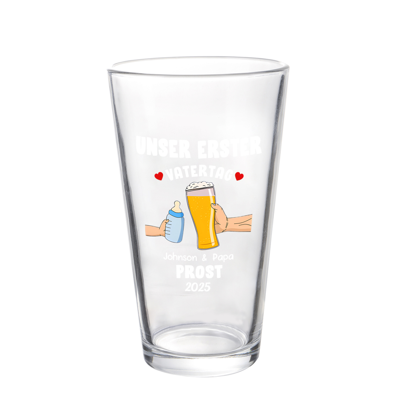Personalisierter Text Bierglas-Tasse – Unser erster  Vatertag, Prost – Bier-Glastasse für Papa/Sohn