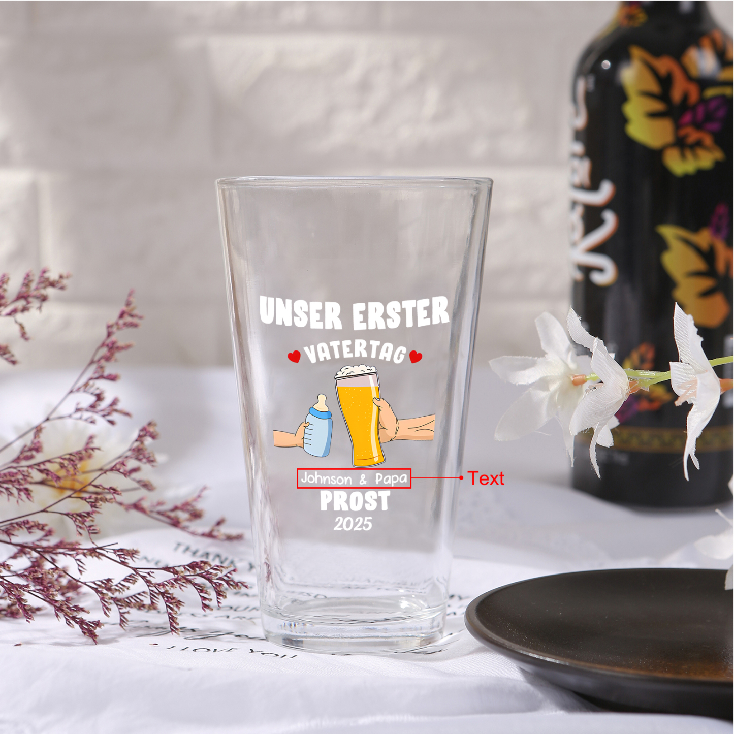 Personalisierter Text Bierglas-Tasse – Unser erster  Vatertag, Prost – Bier-Glastasse für Papa/Sohn