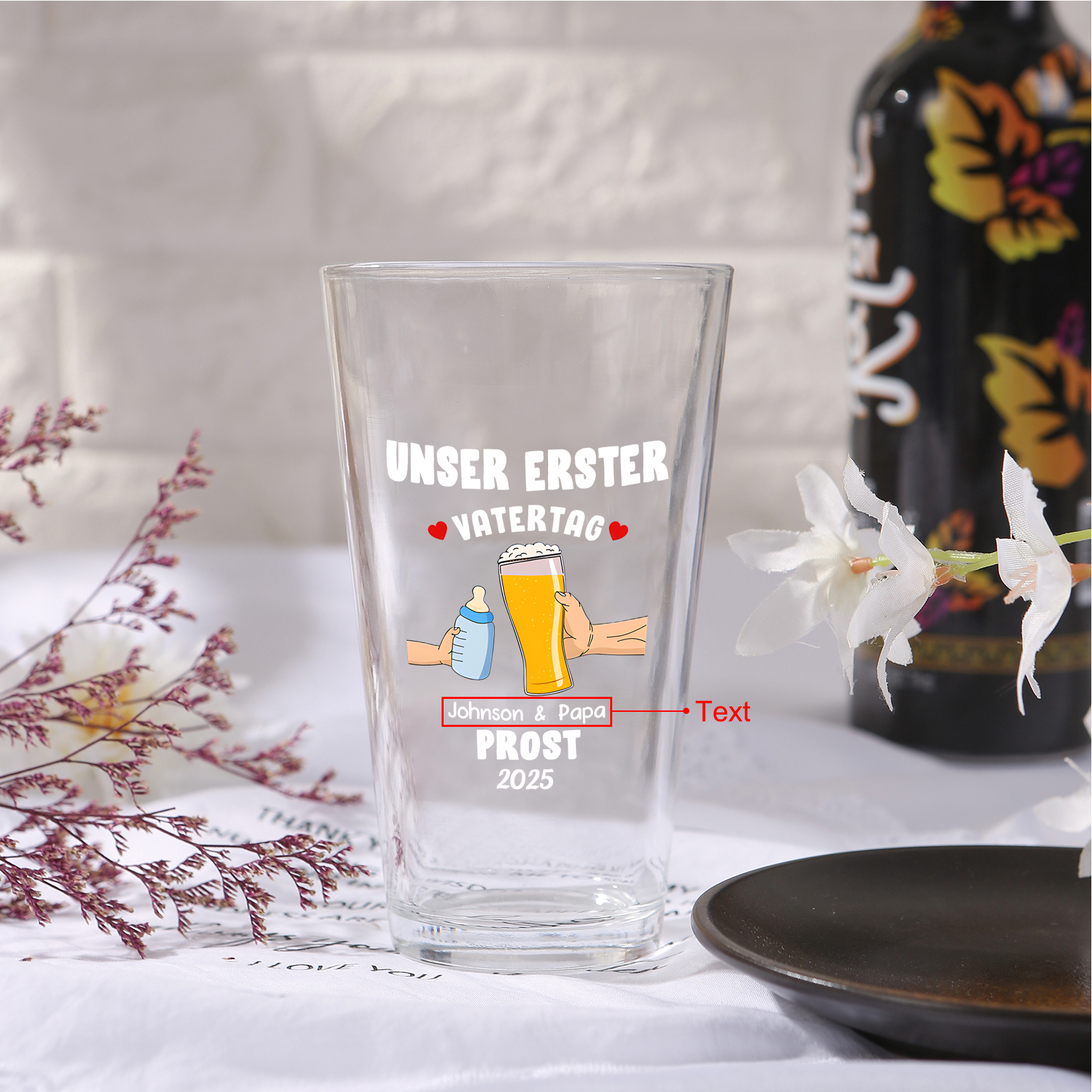Personalisierter Text Bierglas-Tasse – Unser erster  Vatertag, Prost – Bier-Glastasse für Papa/Sohn