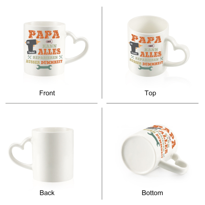 Personalisierte 2 Namen- PAPA KANN ALLES REPARIEREN, AUSSER DUMMHEIT- Keramik Mark Tasse mit herzförmigem Henkel-Einzigartiges Geschenk für Papa
