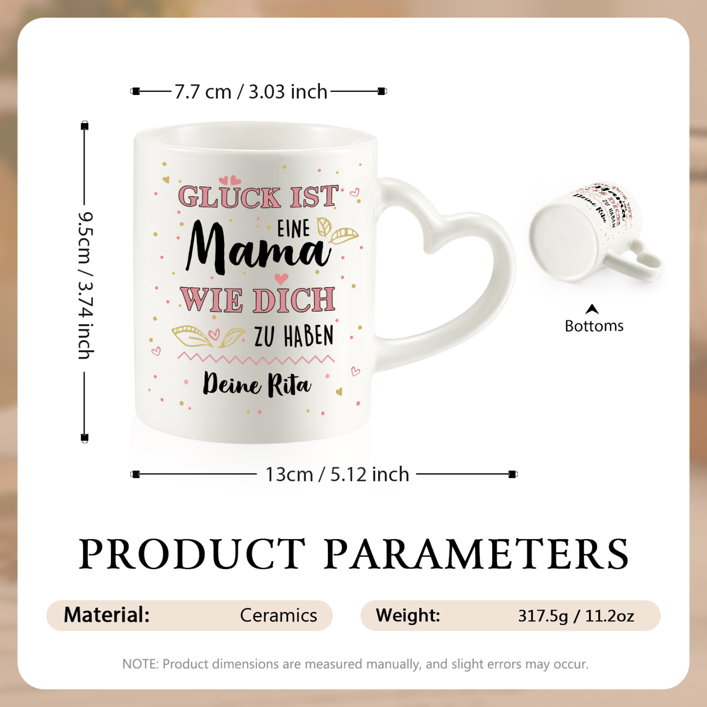 Personalisierte 1 Name- GLÜCK ist eine MAMA wie dich zu haben- Keramik Mark Tasse mit herzförmigem Henkel-Einzigartiges Geschenk für Mama