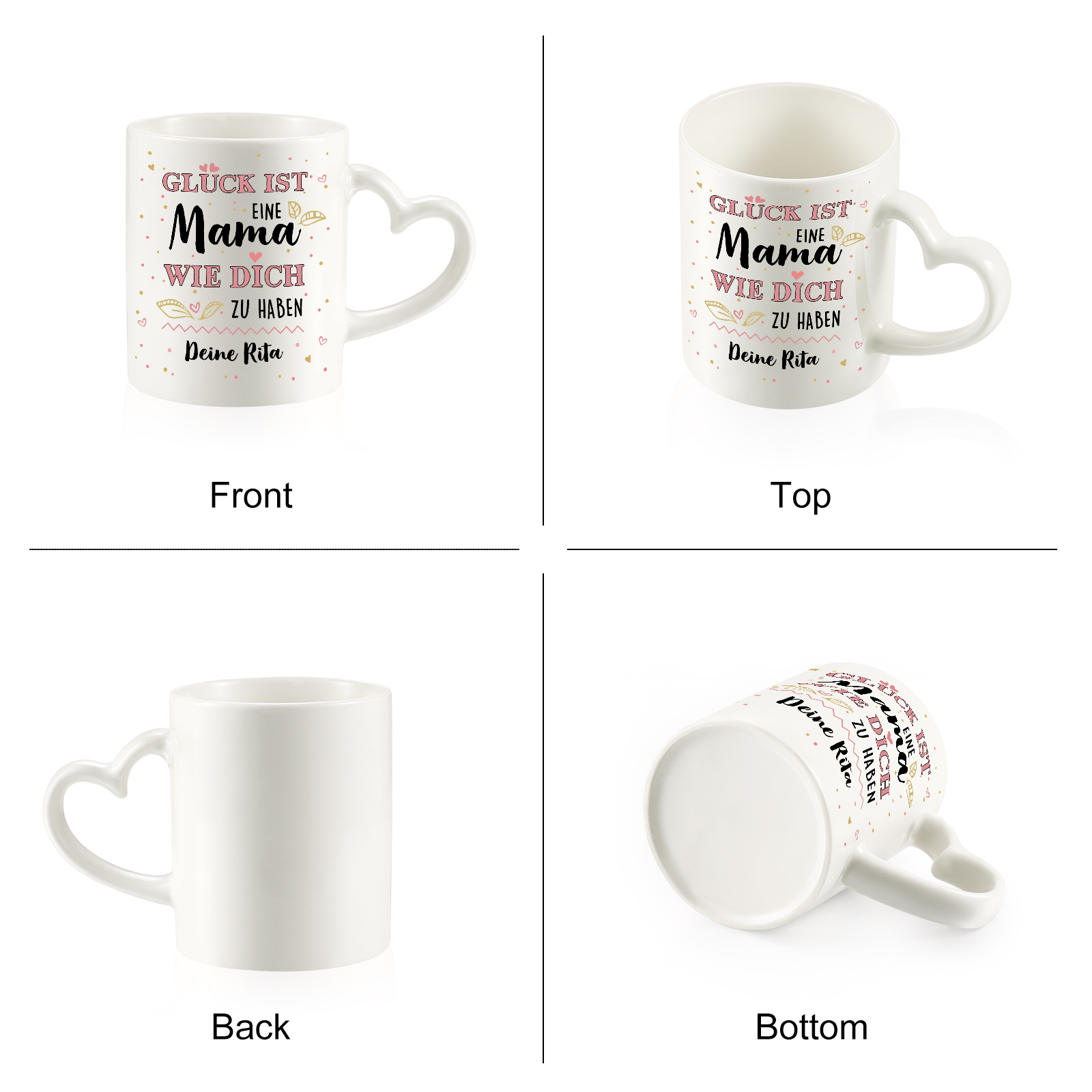 Personalisierte 1 Name- GLÜCK ist eine MAMA wie dich zu haben- Keramik Mark Tasse mit herzförmigem Henkel-Einzigartiges Geschenk für Mama