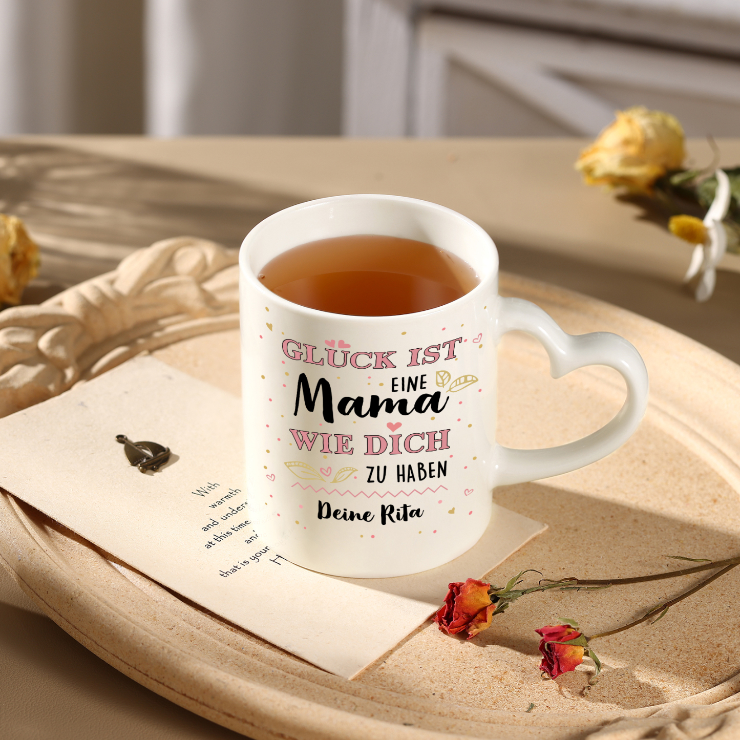 Personalisierte 1 Name- GLÜCK ist eine MAMA wie dich zu haben- Keramik Mark Tasse mit herzförmigem Henkel-Einzigartiges Geschenk für Mama