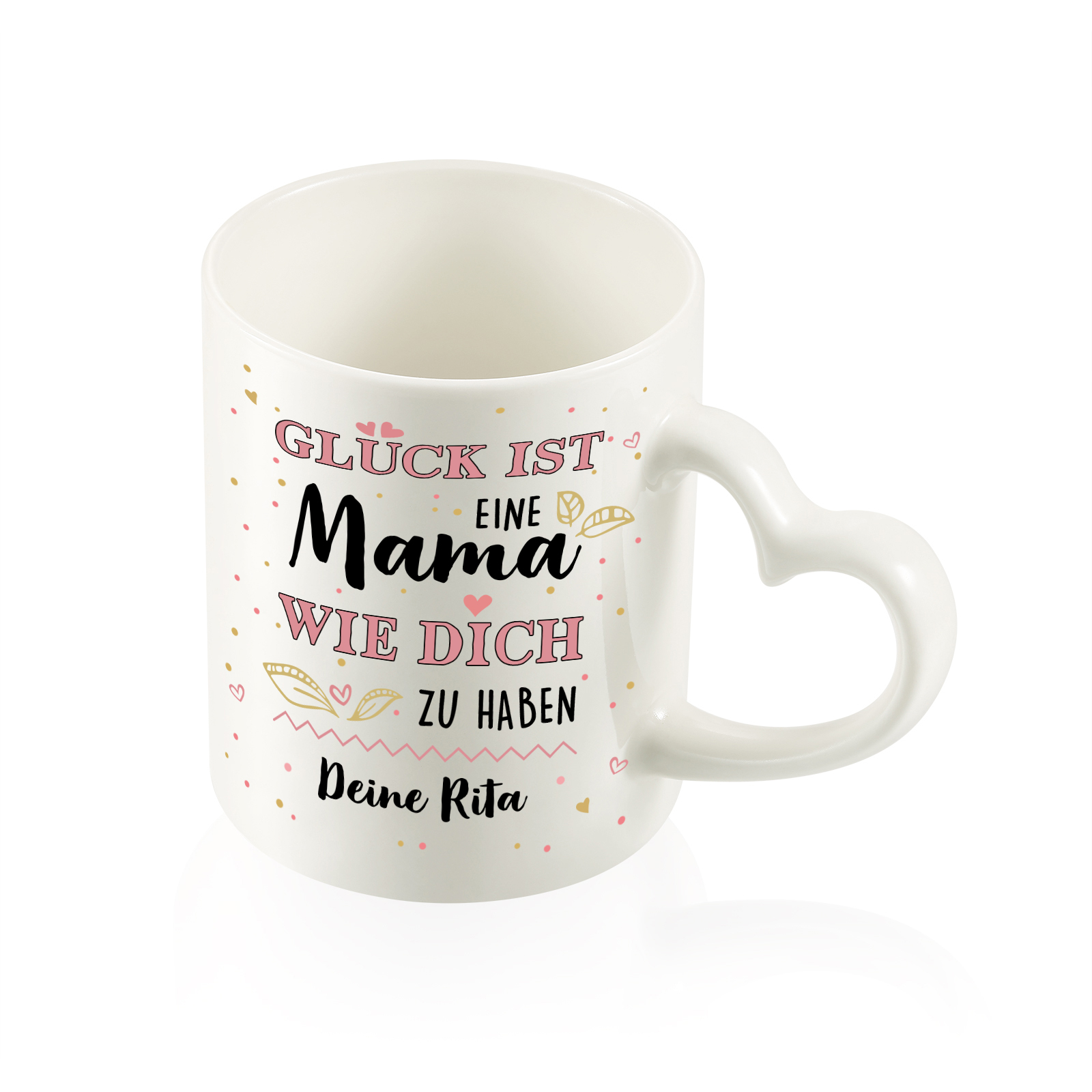 Personalisierte 1 Name- GLÜCK ist eine MAMA wie dich zu haben- Keramik Mark Tasse mit herzförmigem Henkel-Einzigartiges Geschenk für Mama