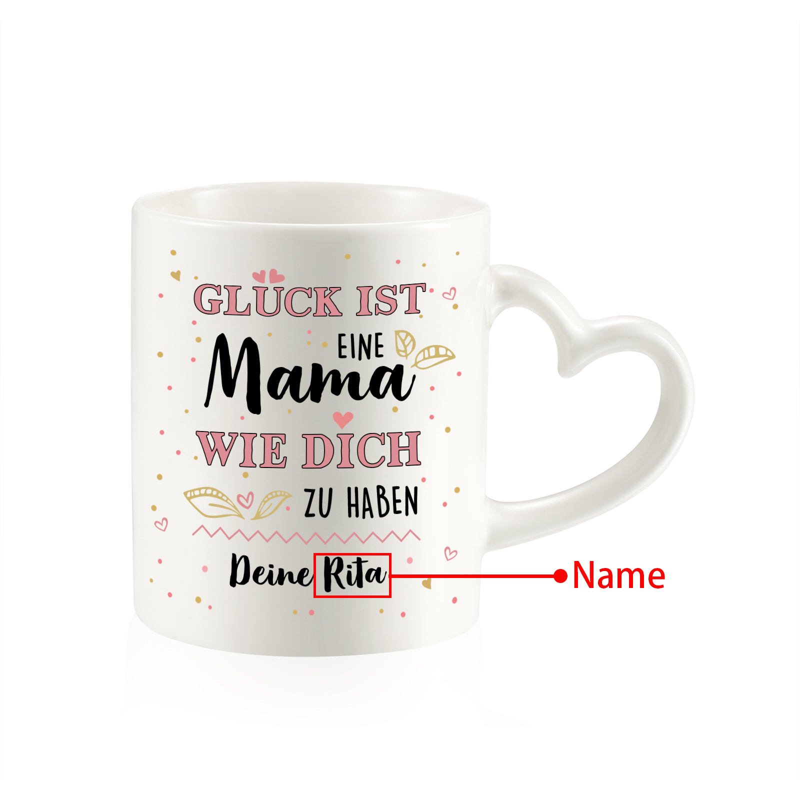 Personalisierte 1 Name- GLÜCK ist eine MAMA wie dich zu haben- Keramik Mark Tasse mit herzförmigem Henkel-Einzigartiges Geschenk für Mama