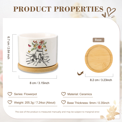 Personalisierbarer Text & 7 Namen vielfarbige Hand in Hand Familie Blumentopf
